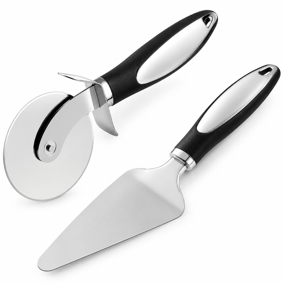 VHV - Roestvrijstalen pizzawiel en - 2 stuks - Pizzasnijder - Scherp pizzawiel - Pizzames - Pastawiel - Met ergonomisch handvat - in de keuken