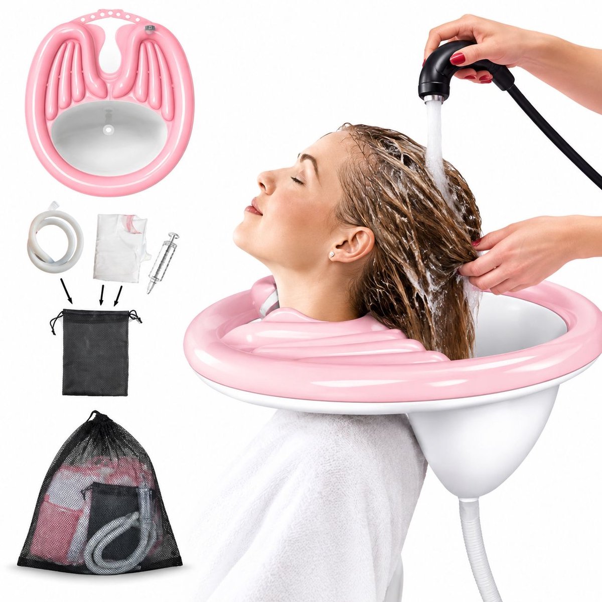 VHV - Opblaasbare haarwasbak - Roze - Draagbare opblaasbare - PVC opvouwbare haarwastafel - Haarwasbak voor thuis - Opblaasbare wasbak - thuis