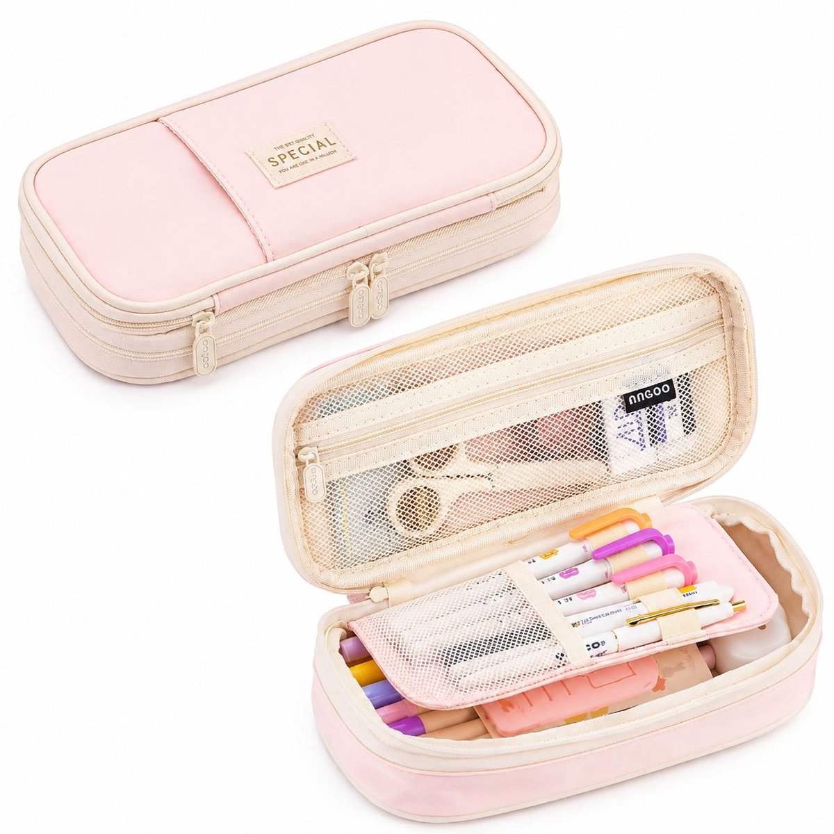 VHV - Uitbreidbare etui - Make-uptas (roze - Kantoor en school - Draagbare etui - Grote organizer - Etui met grote capaciteit - op kantoor