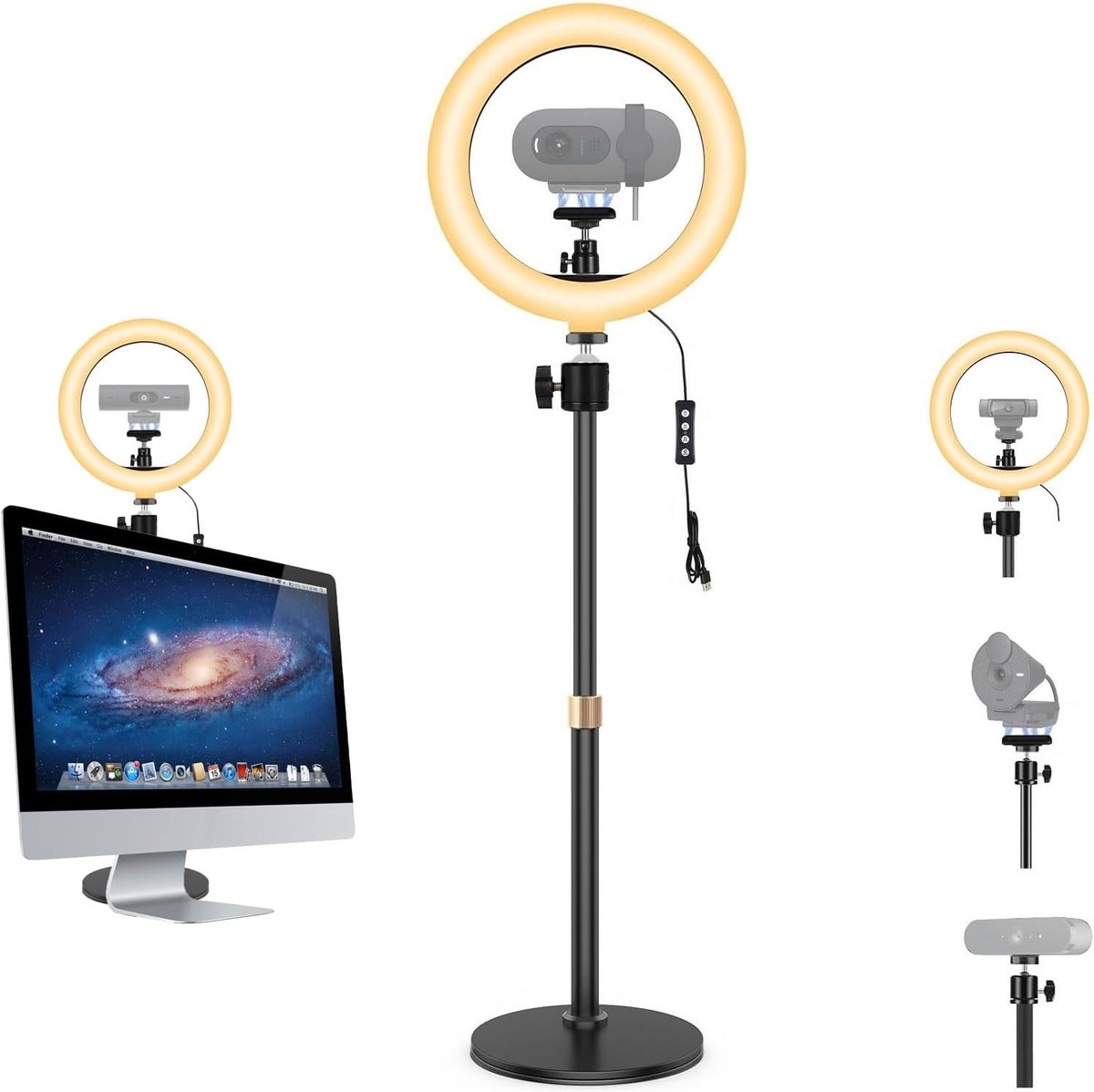 Magnetic Webcam Selfie Light Stand, 26 cm Ring Light with Desk Holder Compatible with Logitech Brio 500/Brio 300/Brio - ShopVlot