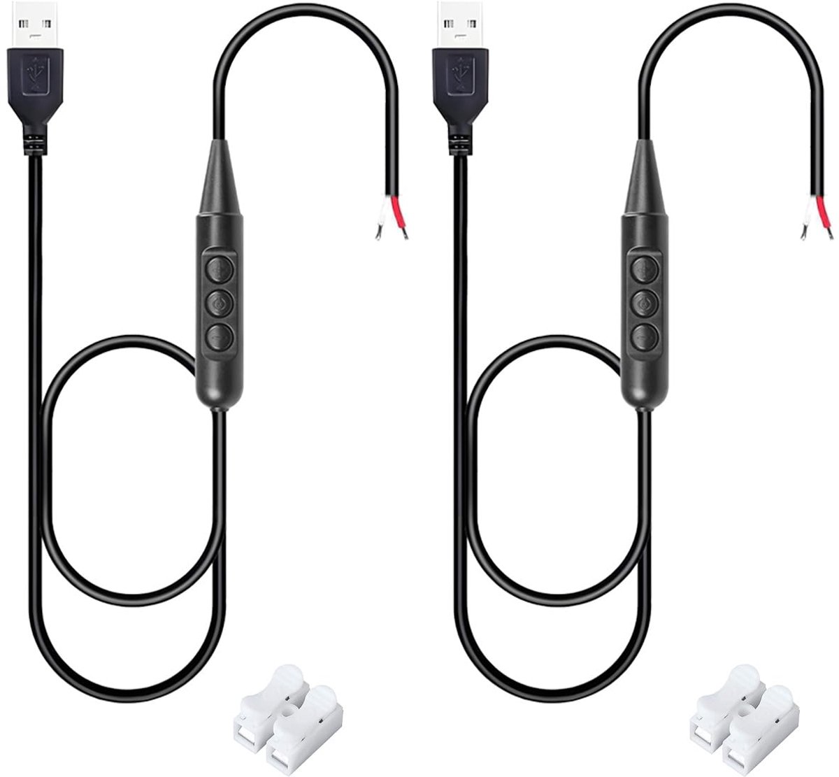 2 stuks 5 V USB-dimschakelaar, rode en witte kabel, 6-traps dimschakelaar, netsnoer met 60S NO/OFF-vertragingsfunctie - ShopVlot