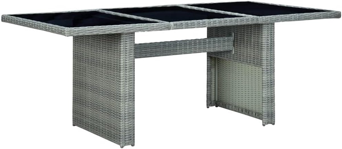 Poly rattan en gehard glas lichtgrijs ronde buitentafel met PE rattan voor tuin eettafel weerbestendig balkon modern design
