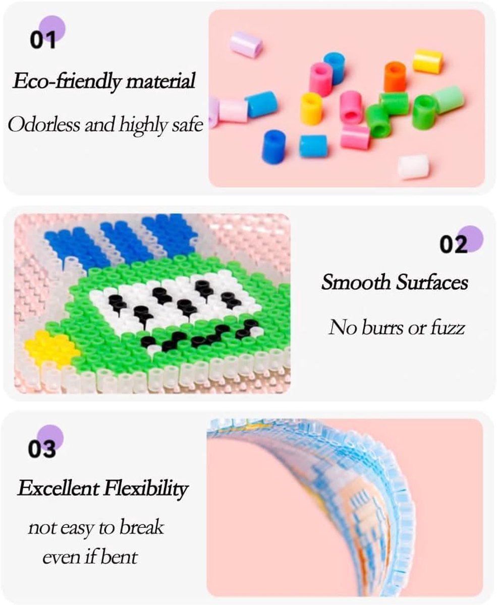 BetterJonny Mini Ironing Beads Set 24,000 Pieces 48 Colours Assorted with 2 Plates 0.3 cm Insertion Beads in Large - ShopVlot