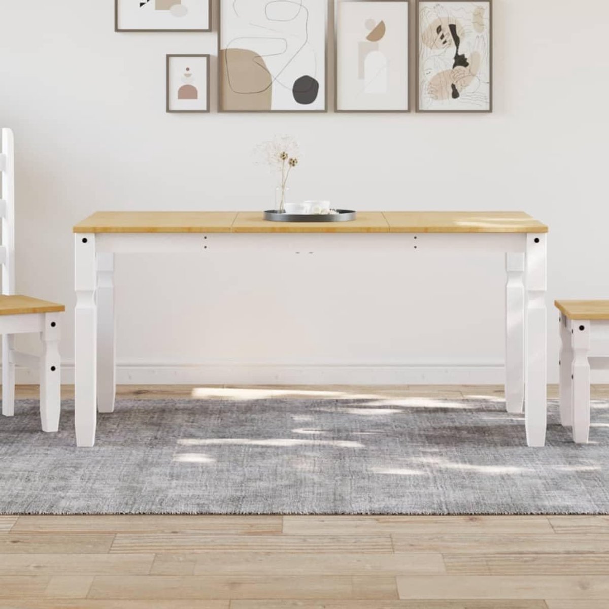 Eettafel van massief grenenhout, wit, 160 x 80 x 75 cm, robuust tafelblad voor keuken of eetkamer, eenvoudige reiniging, belastbaar tot 110 kg per zitplaats