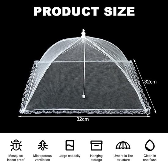 Pack of 4 Folding Net Cover Foldable Food Lid for Outdoor Kitchen Food Lace Trim Prevent Fly Insects White 32 x 32 cm - ShopVlot — afbeelding 5