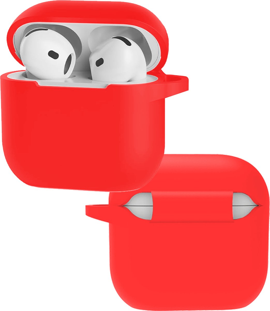 Hoes - Geschikt voor Apple AirPods 5 - Siliconen Hoesje met Clip - Silicone Case Cover - Rood