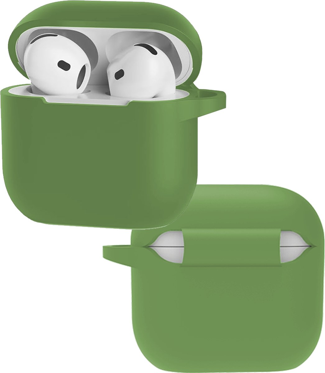 Hoes - Geschikt voor Apple AirPods 5 - Siliconen Hoesje met Clip - Silicone Case Cover - Donkergroen