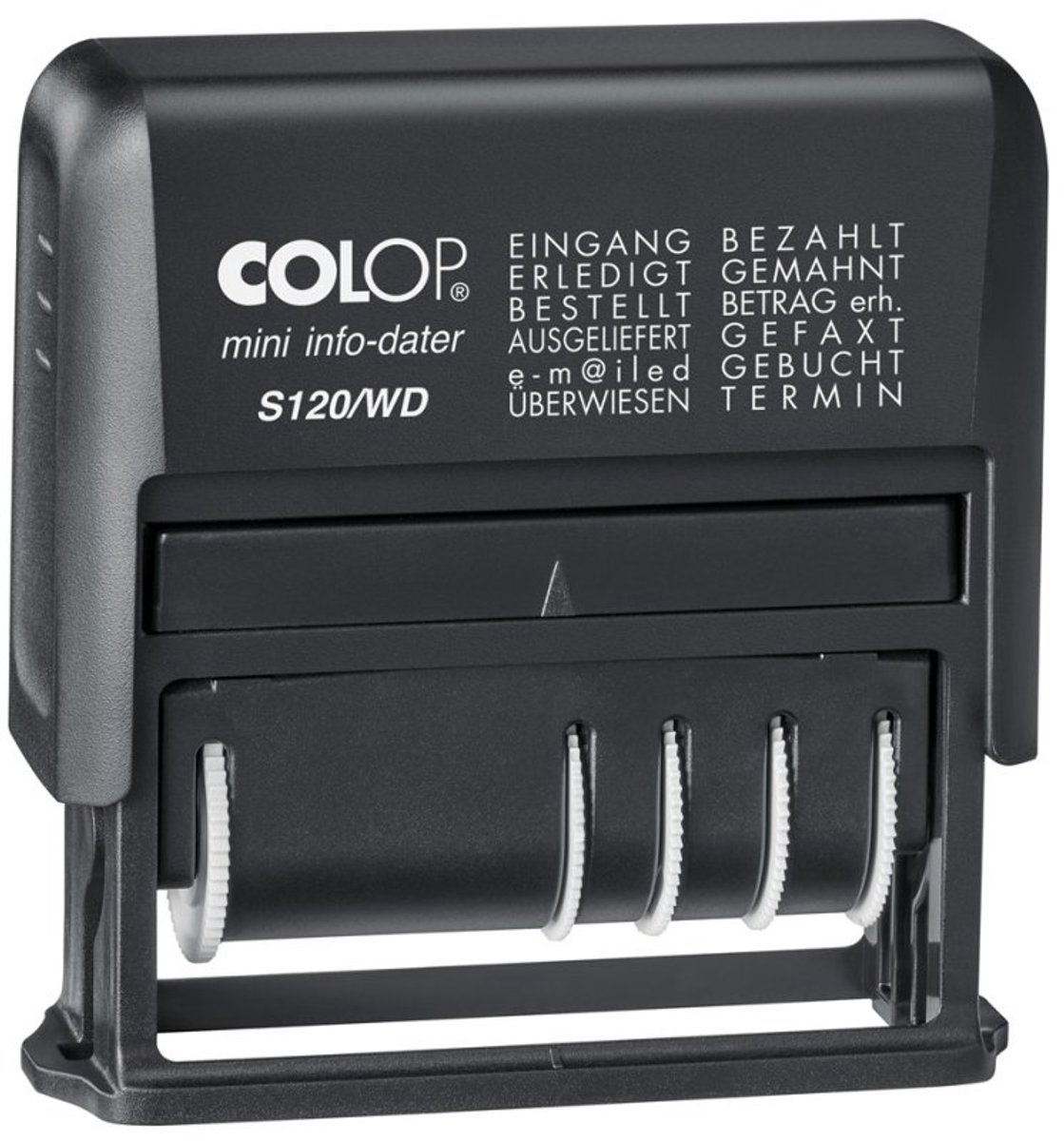 COLOP woordbandstempel Mini-Info-Dater S 120/WD, 12 teksten, zwart