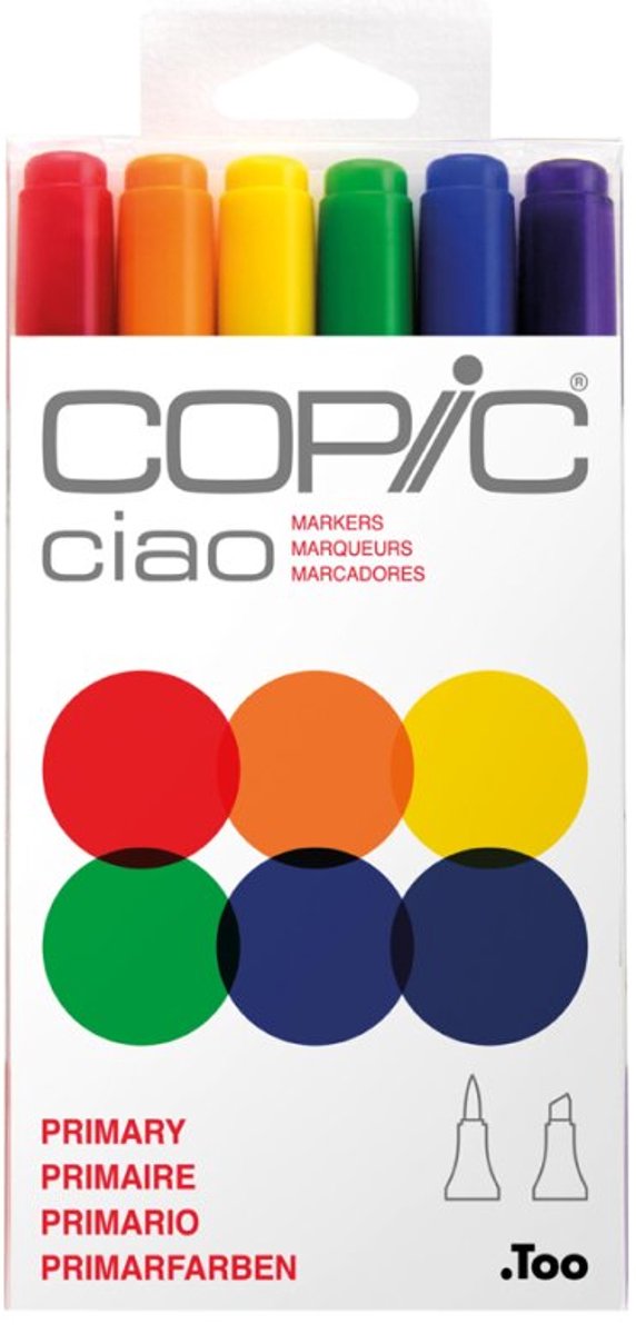Copic 4511338053614 markeerstift 6 stuk(s) Gesorteerd Ultramarine, Karmijn, Chrome orange, Blauwviolet, Cadmiumgeel, Nijlgroen