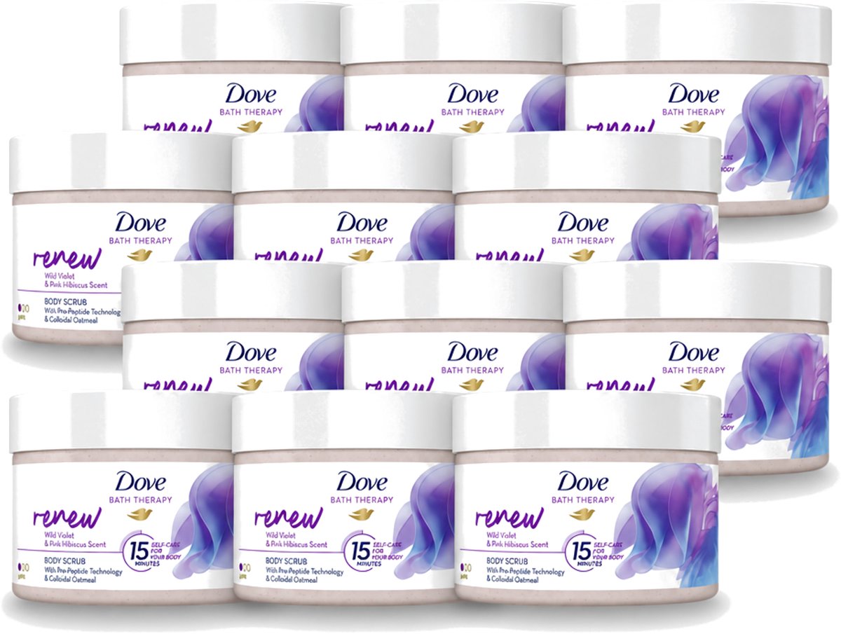 12 x Dove Bath Therapy Renew - Bodyscrub - Wilde Viooltjes & Roze Hibiscus - 295 ml - Voordeelverpakking - 12 stuks