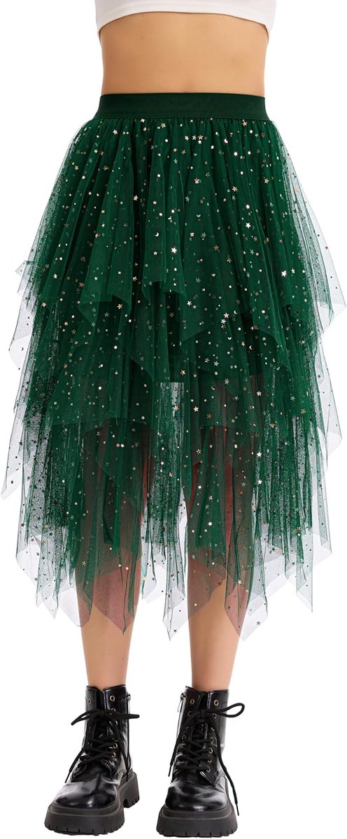 Sopesil Women's Irregular Tulle Skirt with Elastic Waist Elegant Pleated Skirt for Women Casual Cosplay Party Carnival - ShopVlot