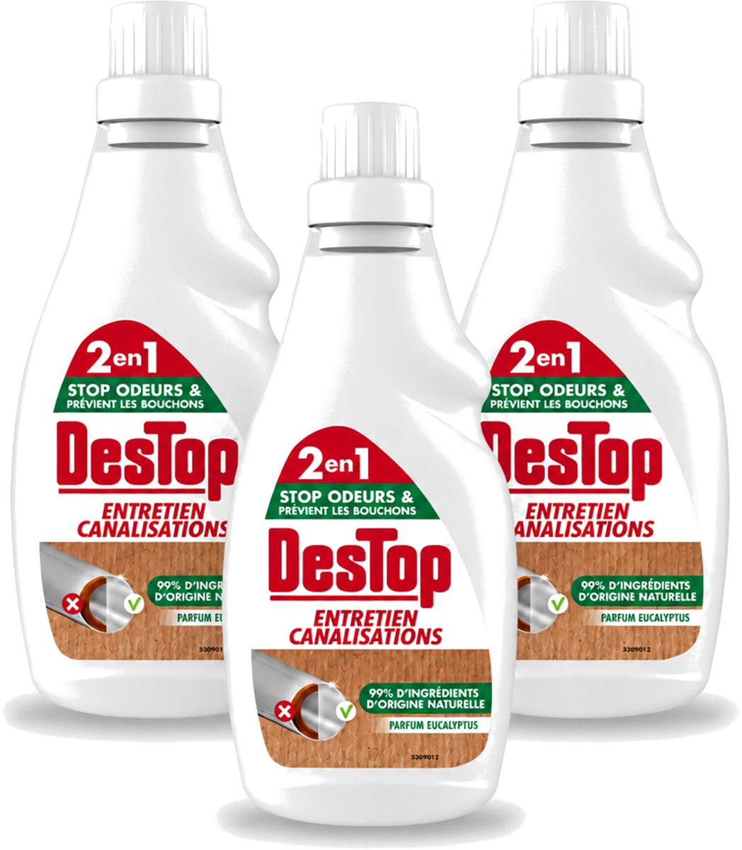 3 x DesTop - Onderhoud Leidingen - Ecologisch met Witte Azijn - Natuurlijke Ingrediënten - Eucalyptusgeur - 750 ml - Voordeelverpakking - 3 stuks