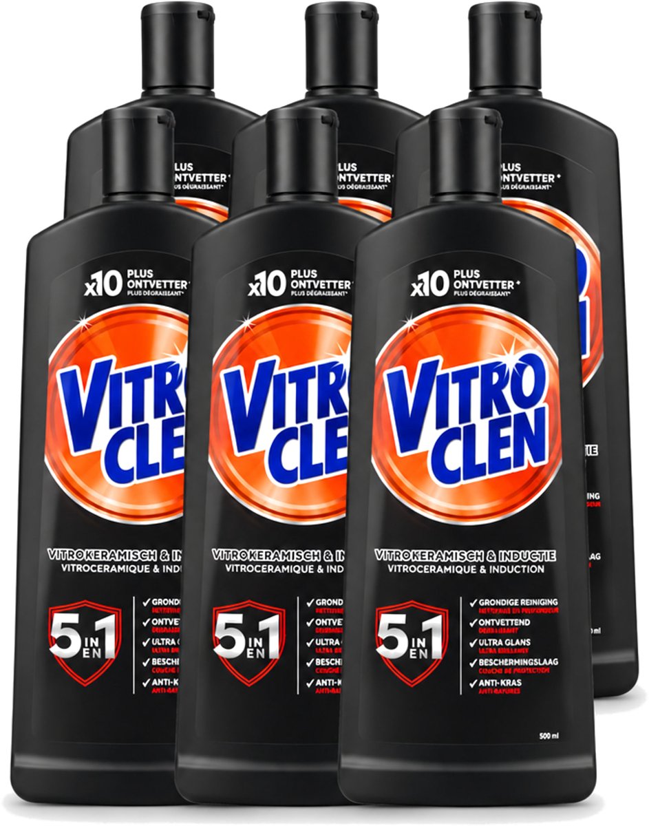 6 x Vitroclen - Kookplaatreiniger - Keramisch & Inductie - 5 in 1 - 500 ml - Voordeelverpakking - 6 stuks