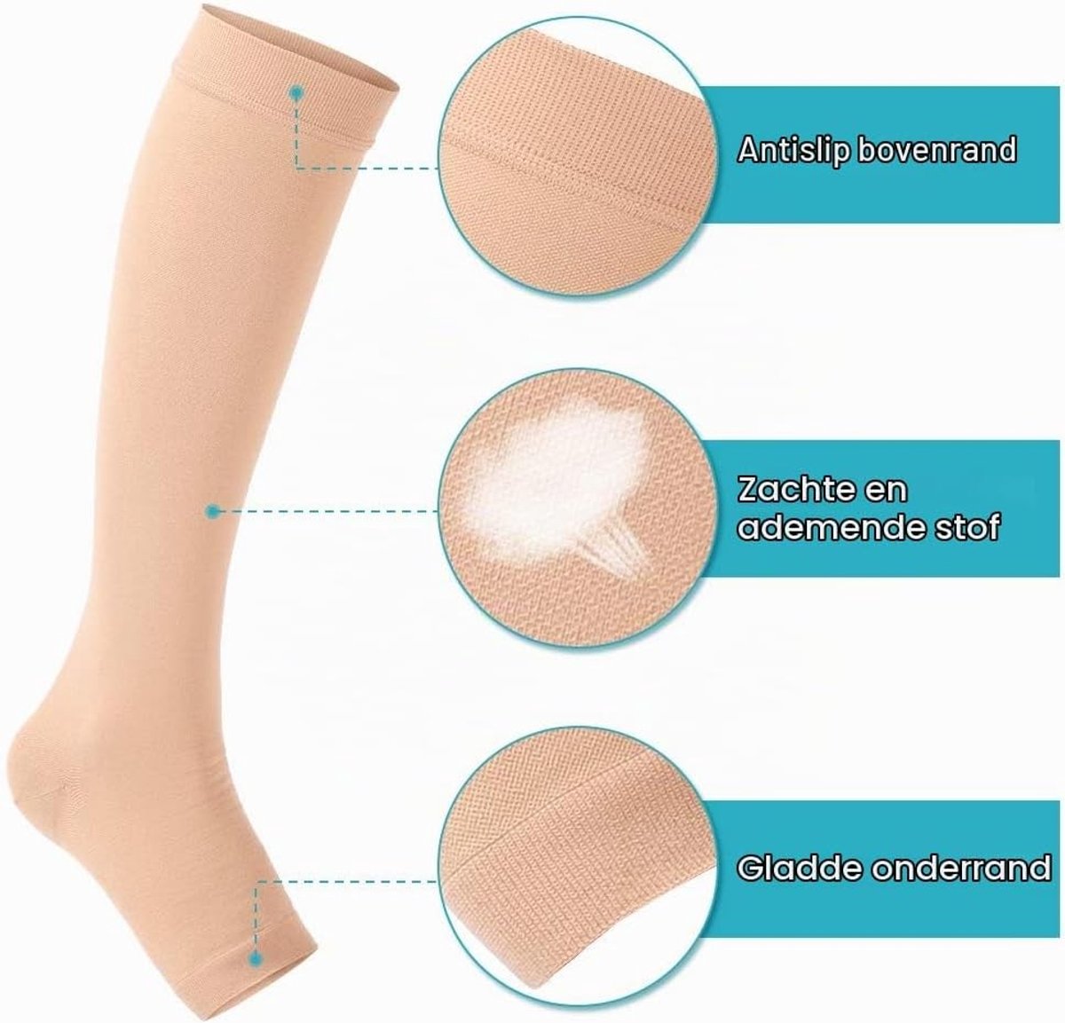 Compressiekousen 20-30 mmHg voor kuit met voet, ideaal voor spataderen en vermoeide benen, klasse 2 steunkousen met gradiëntcompressie