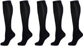 5-paar Overknee sokken - Compressiesokken - Steunsokken - Warme wintersokken - Verpleegsterssokken - Sokken - Geschikt voor sporten, hardlopen, vliegen en reizen - Polyester - Zwart, Maten L/XL, geschikt voor maat 40-42