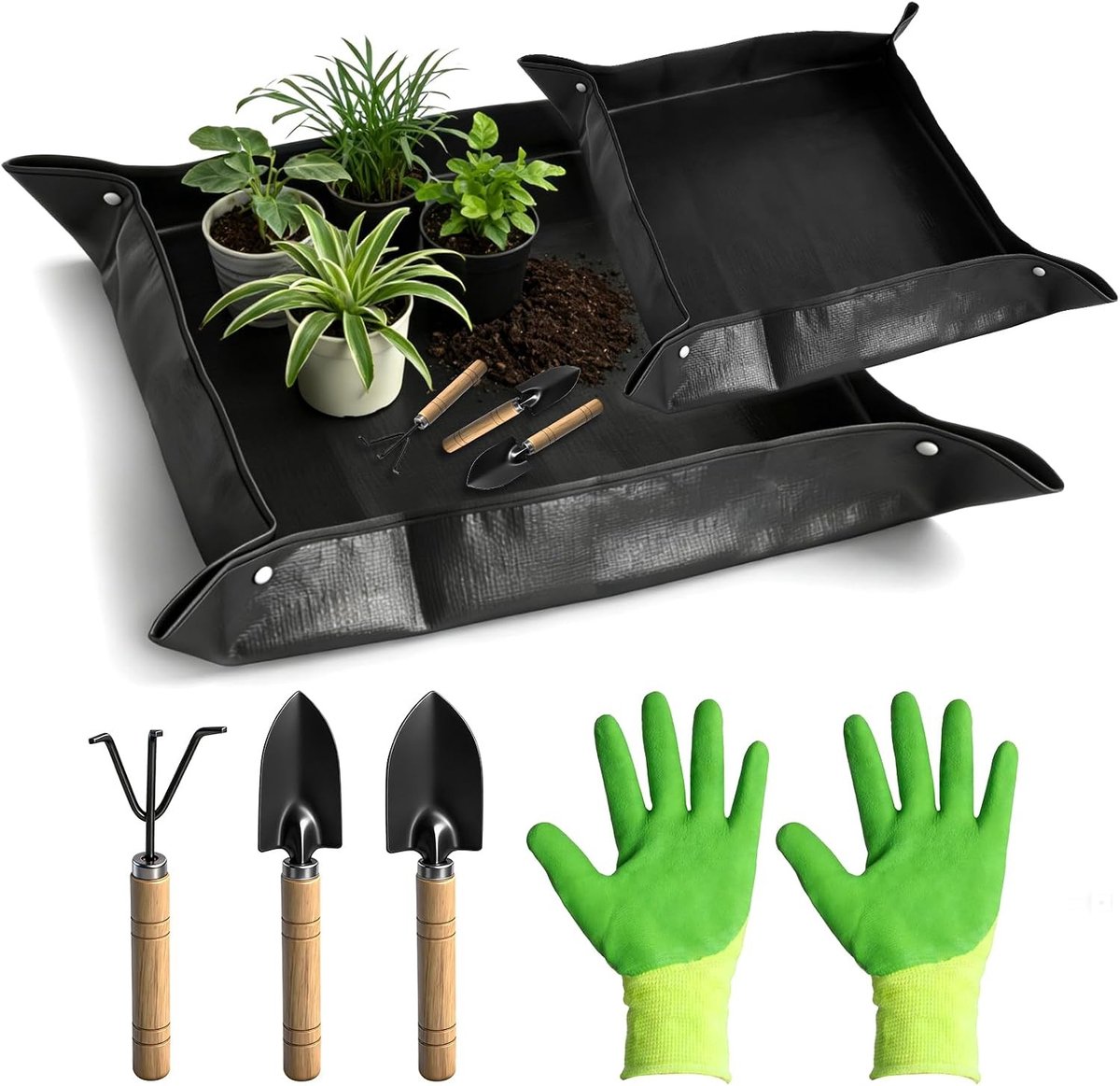 Set van 2 Plantmatten, 100 x 100 cm en 66 x 66 cm, Waterdicht en Vouwbaar, Ideaal voor Binnen, Tuinieren, Verpotten en Zorg voor Vetplanten