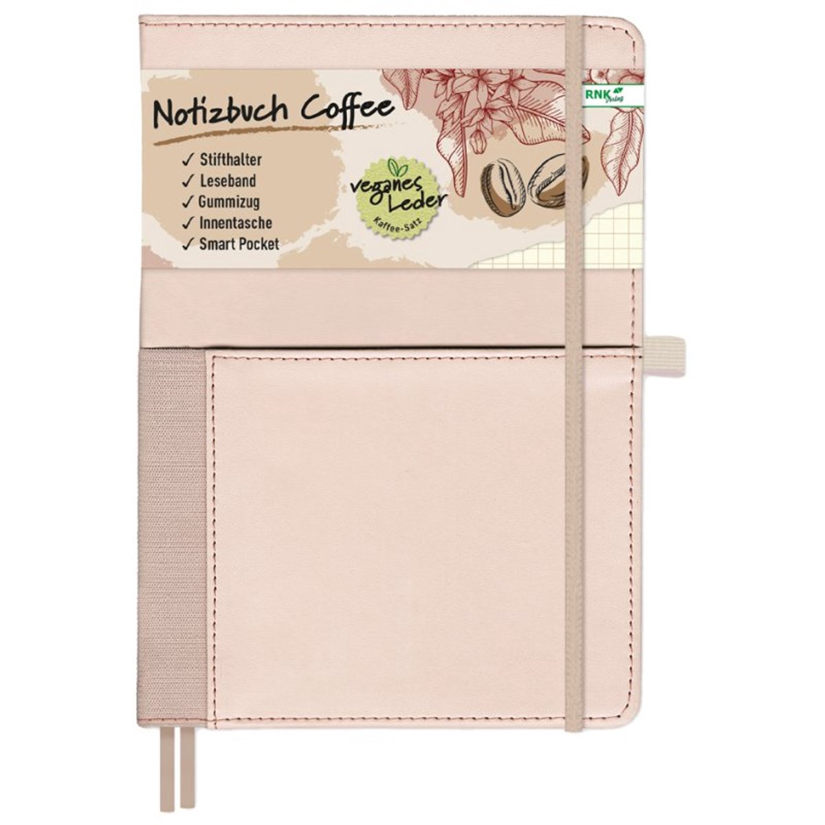 RNK Verlag notitieboek Vegan Coffee, geruit, A5, pastelbuin