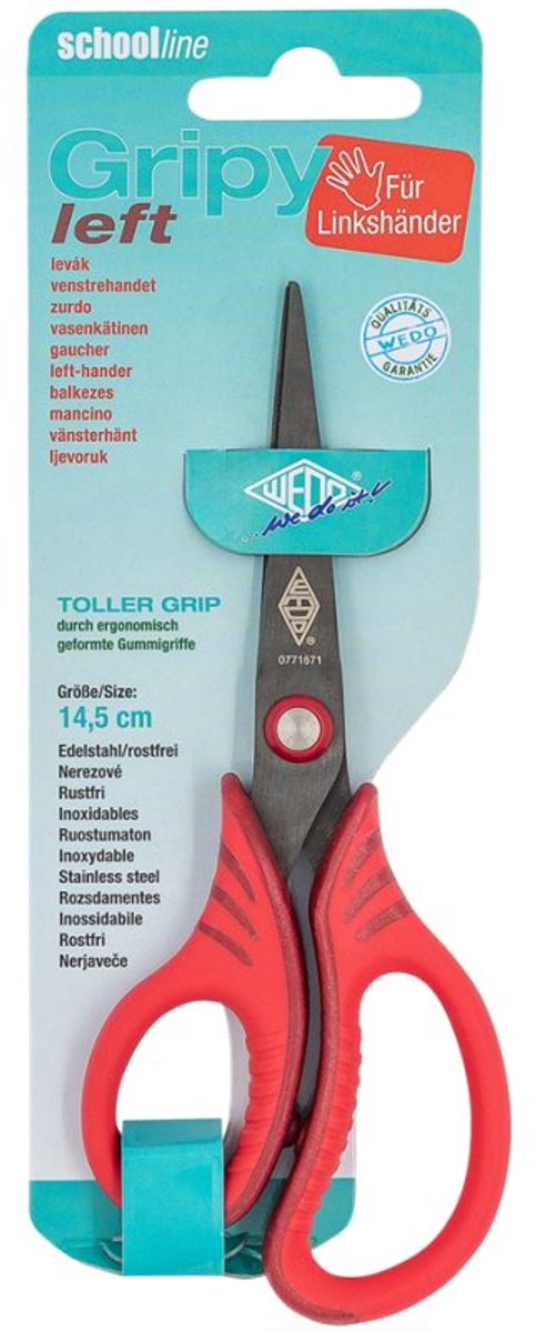 WEDO schaar Gripy, linkshandig, 145 mm, rood