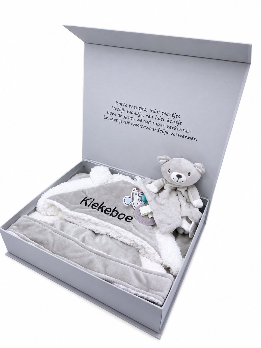 Kraamcadeau, kraamcadeau unisex - luxe kraamcadeau -gender reveal - baby omslagdoek / badydeken met knuffel met bijtring - babycape, babydeken - kan ook rechtstreeks worden verstuurd als cadeau – foto 6