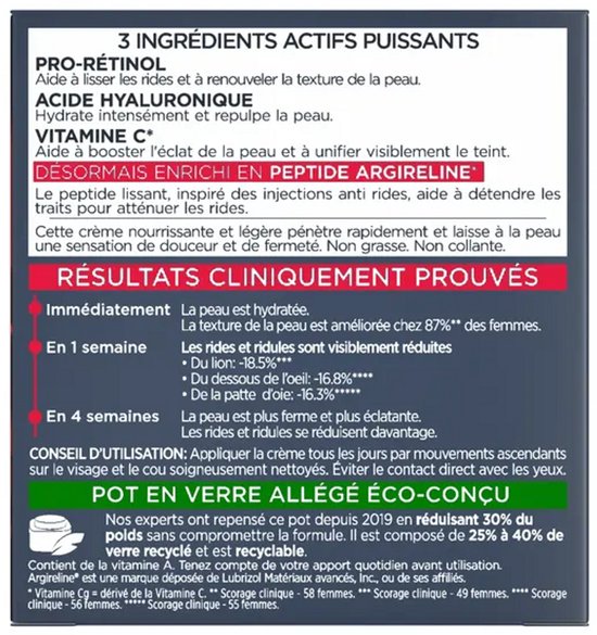 L'Oréal Paris Revitalift Laser dagcrème met Pro-Retinol, Hyaluronzuur en Vitamine C voor een gladdere, vollere huid.