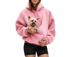 Dames Pet Pouch Hoodies - Oversized Fleece Sweatshirt - Puppy Kitten Kattenhouder Draagtassen Hoodies - Kangoeroezak - Hoodies met zakje voor huisdieren - 1 stuk - Roze(M)