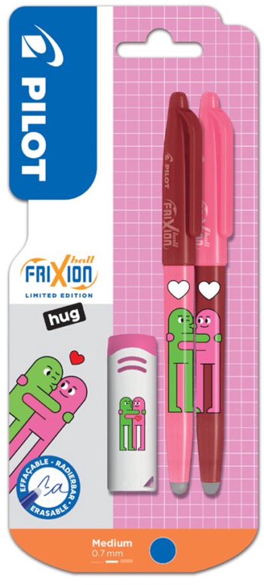 PILOT rollerpen FRIXION BALL 07 Friends, uitwisbaar, blauw 0,35 mm, 2 pennen + gum