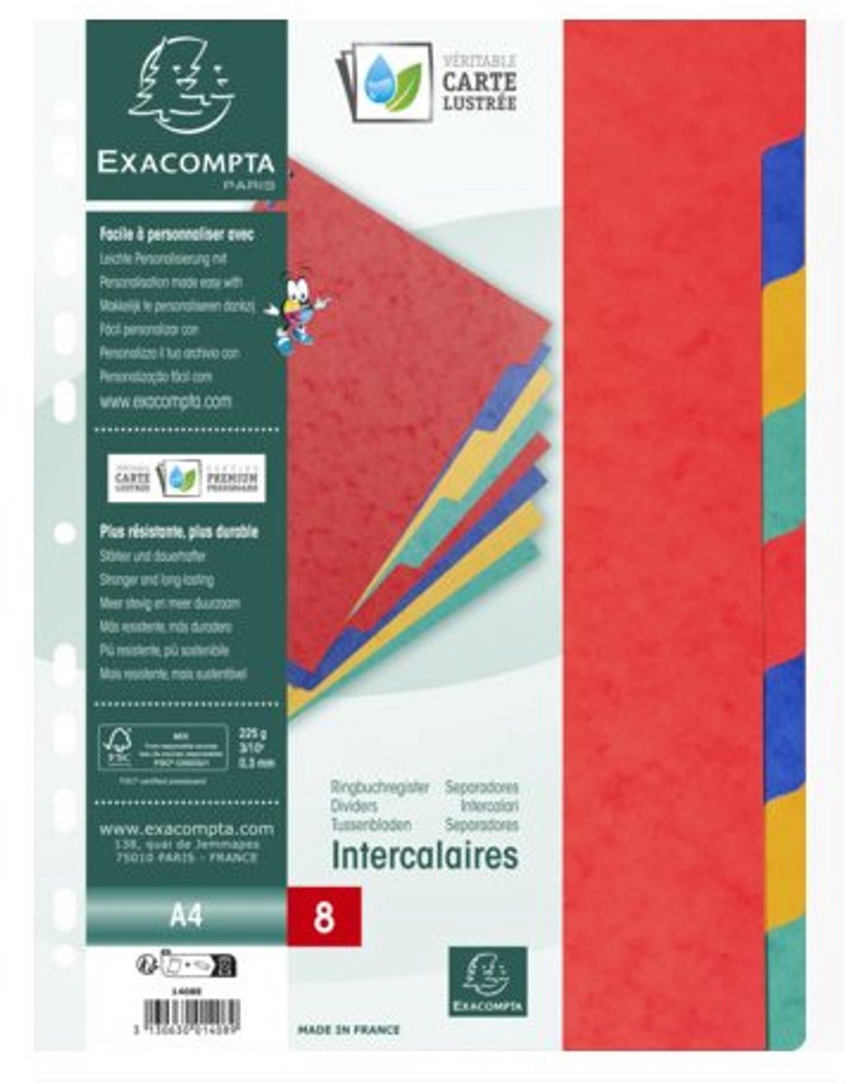 Exacompta Tabbladen in glanskarton 225g - 6 tabs - schoolformaat 17x22cm - Geassorteerd - 406E