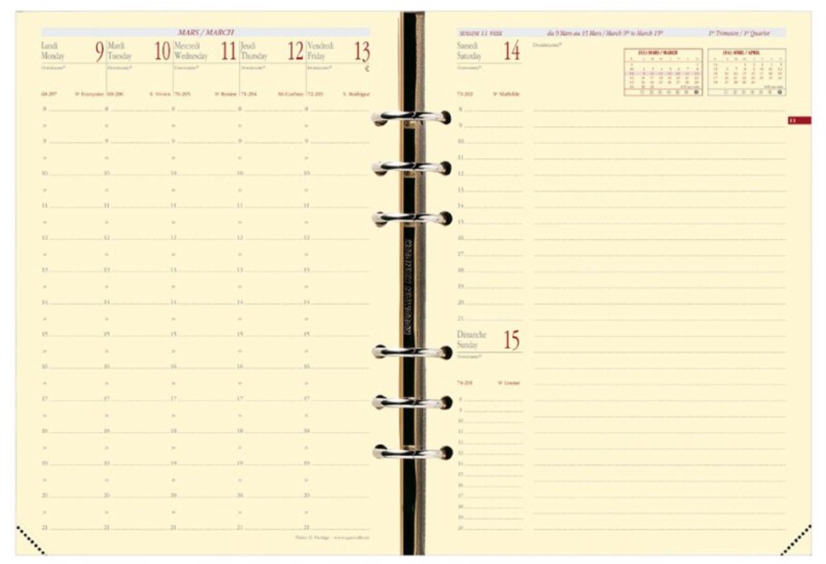 QUO VADIS Timer21 navulling, 1 week per 2 pagina's, 16 maanden, 150×210 mm