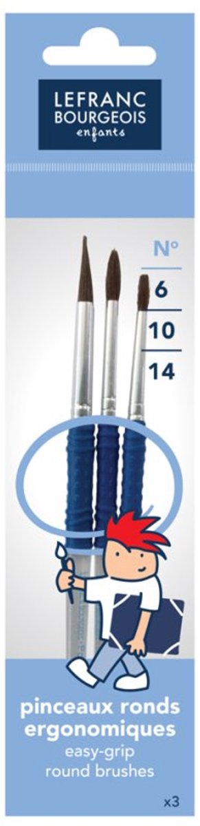 LEFRANC BOURGEOIS penselen set fijne grepen, ponyhaar, soft-touch grip, 3 stuks