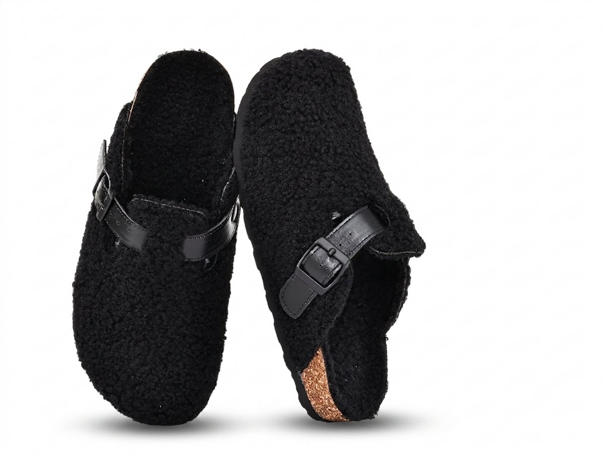 Homaxy - Unisex Clogs - Warme Dames Winter Pantoffels - Comfort Slippers - Houten Cogs - Zwart - 37 - Geschikt voor een voetlengte van 22.9cm
