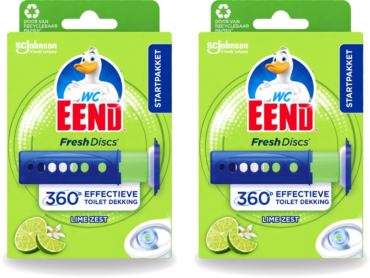 2 x WC Eend - Fresh Discs Lime Zest - Toiletgel - Hygiënisch & Fris tot 7,5 Weken - 36 ml - Voordeelverpakking - 2 stuks