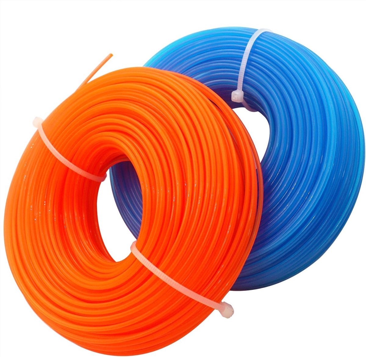 Vervangingslijn van nylon voor grastrimmer, 100 meter lang, 1,6 mm dik, 2 rollen in blauw en oranje, ideaal voor tuinonderhoud en gazonverzorging