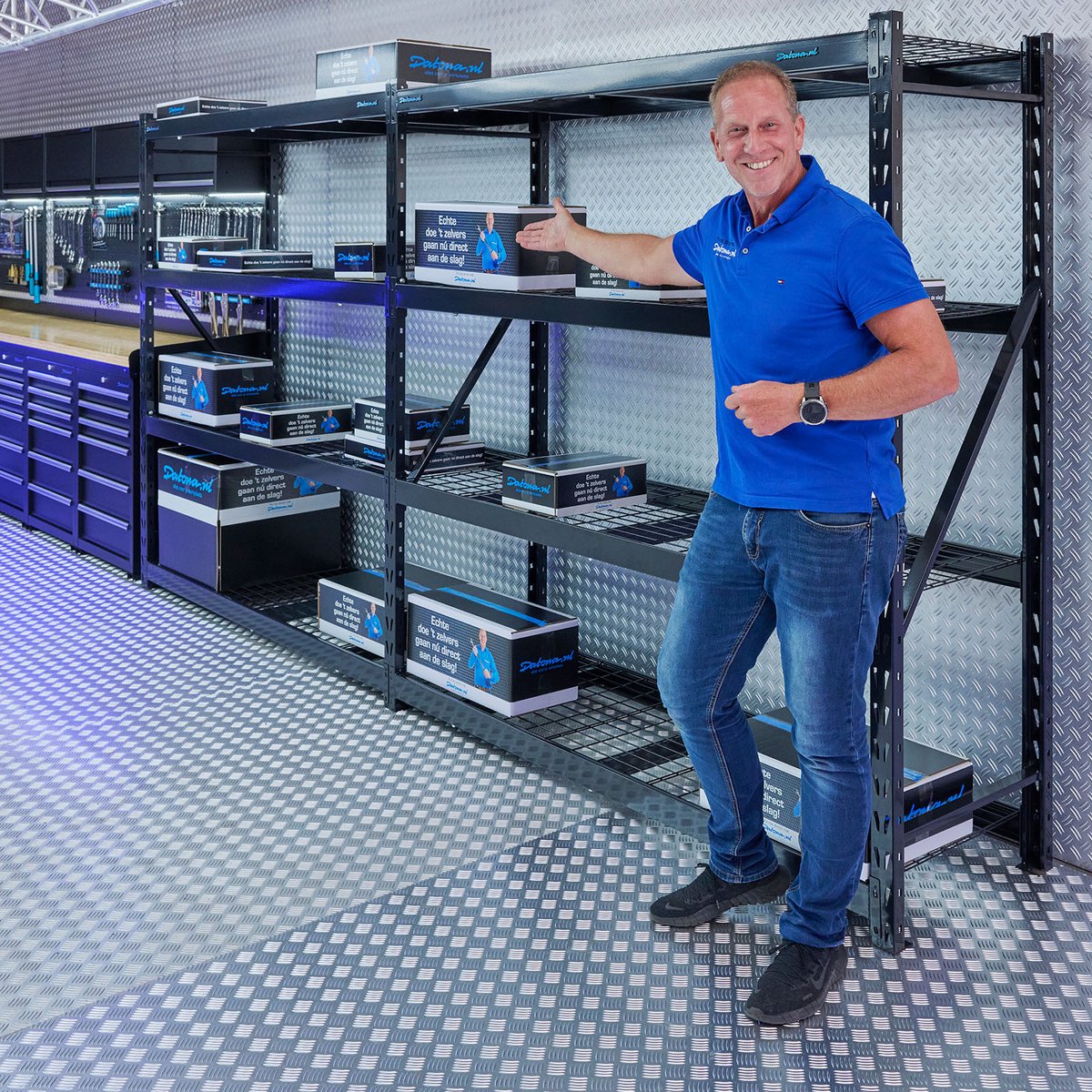 Datona® Magazijnstelling met 4 verstelbare legborden - 196 cm - Zwart