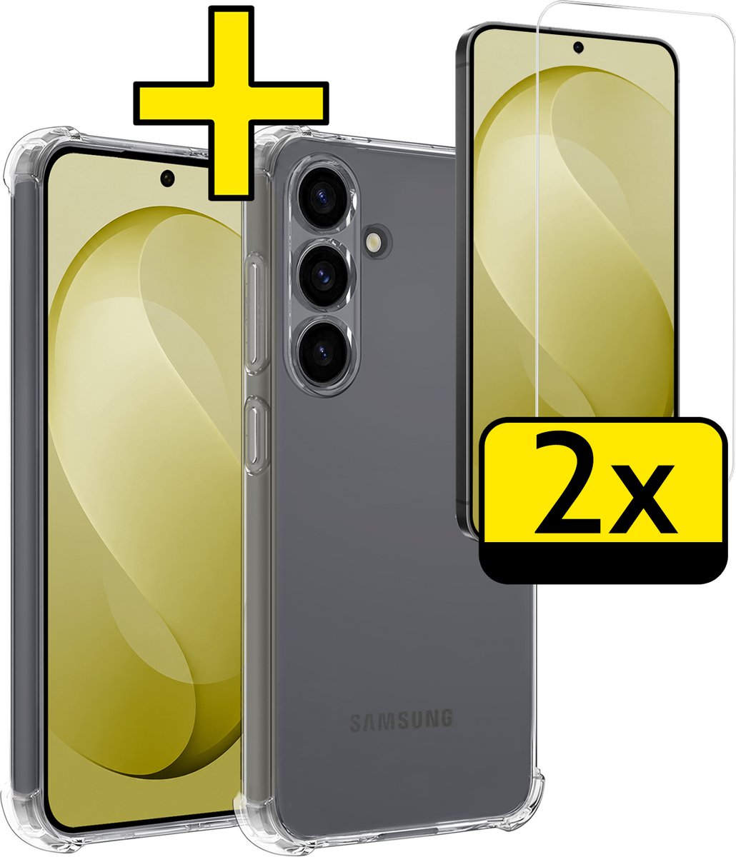 Hoesje - Met Screenprotector - 2 Stuks - Geschikt voor Samsung Galaxy S26 FE - Sterk & Shockproof - Siliconen Case - Back Cover - Telefoon Hoes - Shock Proof - Telefoonhoesjes - Transparant
