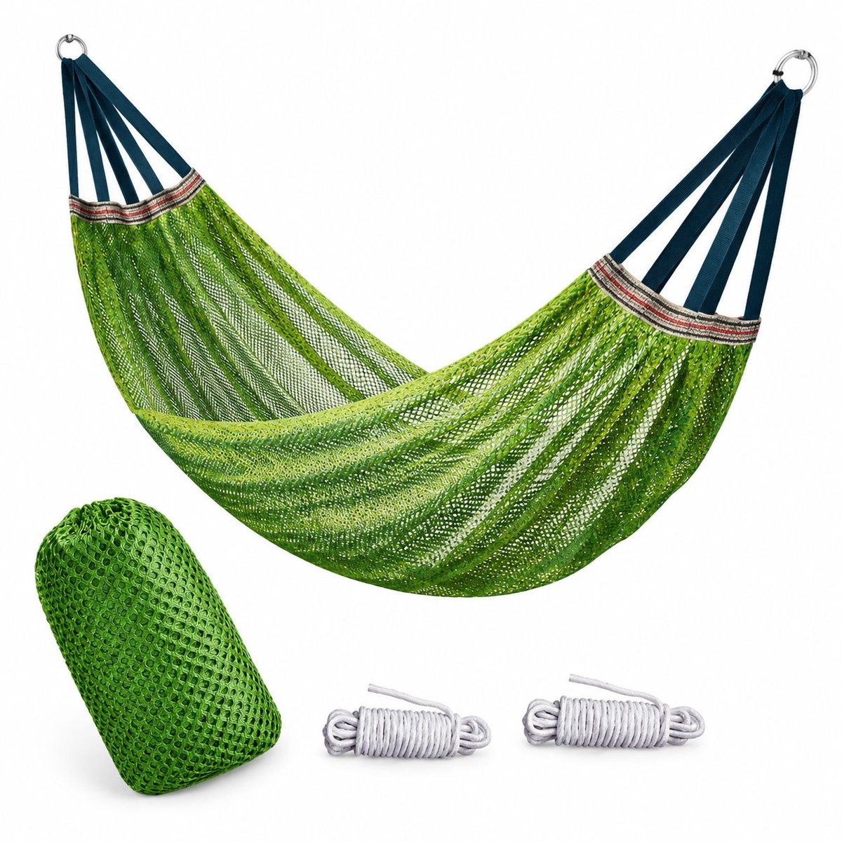 VHV - Nylon net hangmat - Lichtgewicht en compact - Draagvermogen 294 kg - Groen - Outdoor hangmat - Inclusief opbergzak - in de tuin