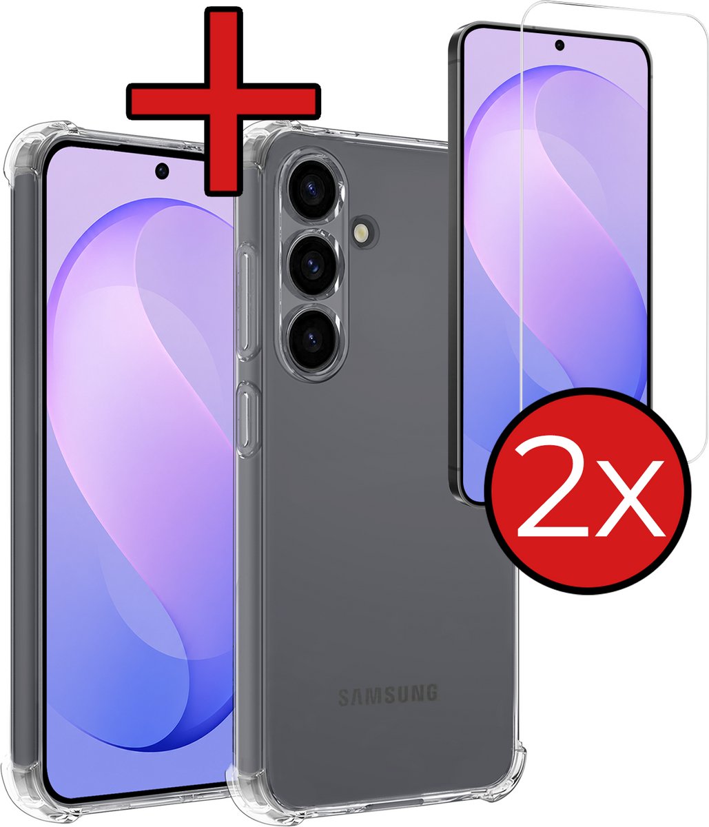 Hoesje - Met Screenprotector - 2 Stuks - Geschikt voor Samsung Galaxy S26 FE - Sterk & Shockproof - Back Cover - Siliconen Case - Telefoon Hoes - Shock Proof - Telefoonhoes - Transparant