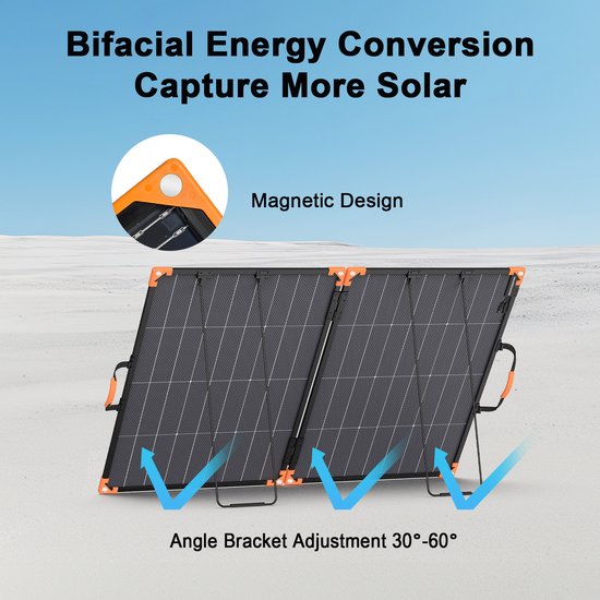 MHPOWOS 220W Vouwbaar bifaciale Zonnepaneel, Monokristallijn ETFE Zonnecollector, IP68 Waterdicht, Draagbaar Zonnepaneel voor Camping, Camper en Noodstroomvoorziening — afbeelding 3