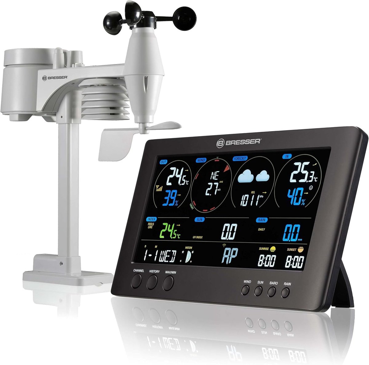 Weerstation met groot 8,3 inch display en 7-in-1 buitensensor, 24 x 14 x 2,1 cm | Industrohome