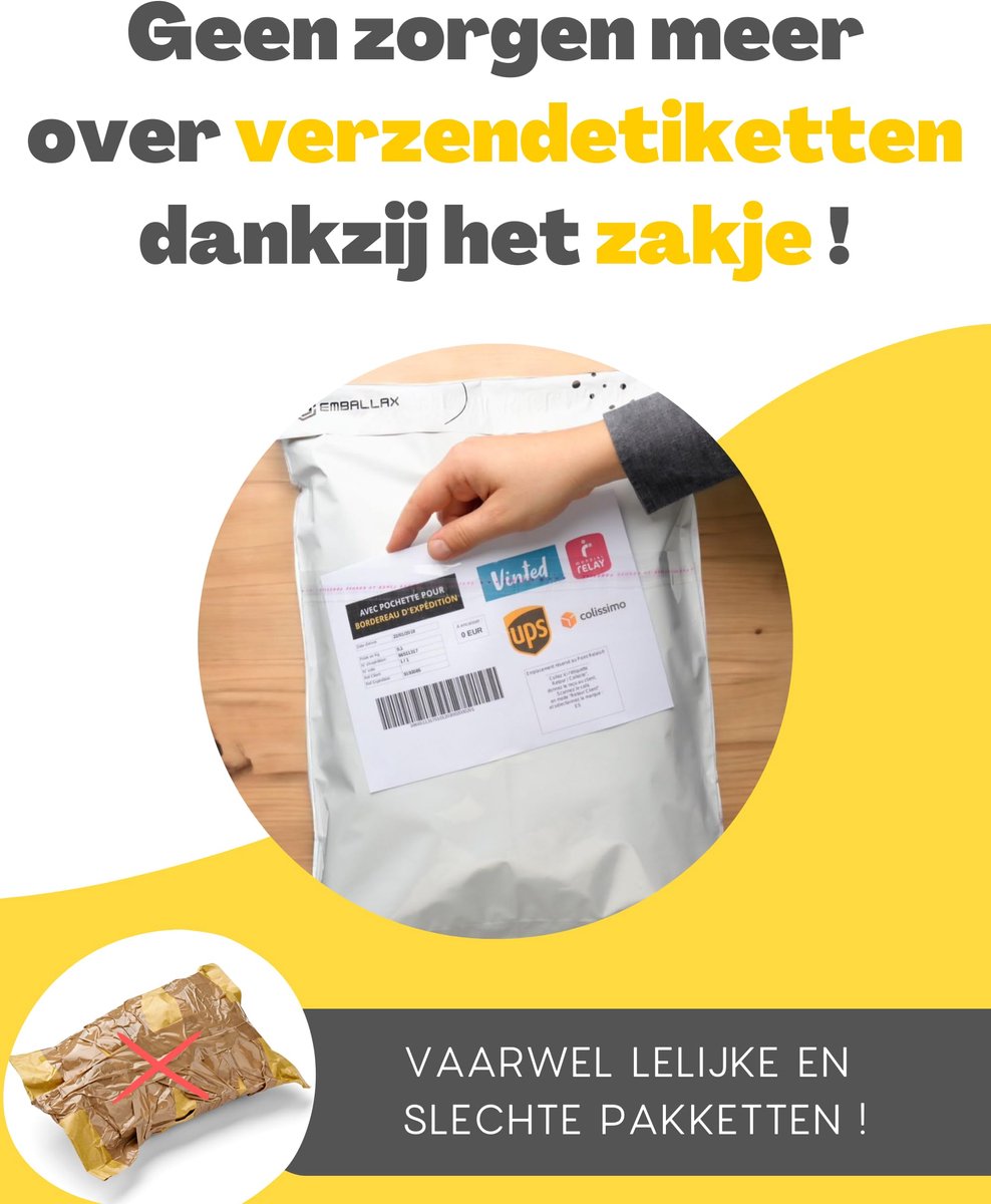 EMBALLAX - 20 Verzendzakken Kleding Vinted - MET HOESJE VOOR PAKBON - XXL 60x45cm - ShopVlot