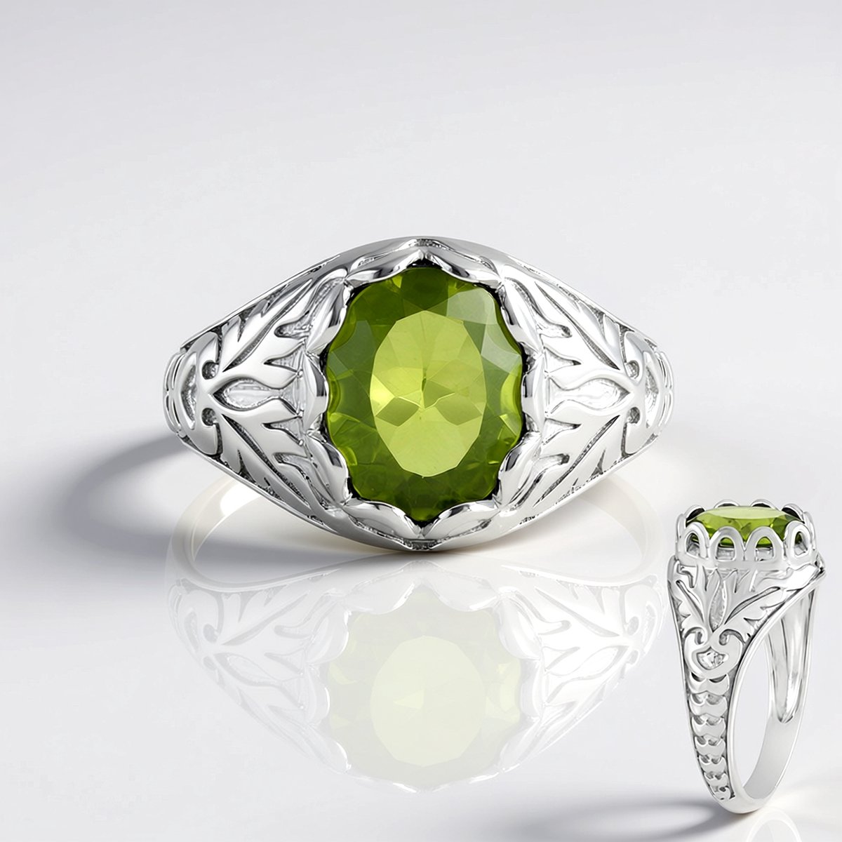 Cavill - Zilveren ring met ovale Peridoot 2,14 ct - 925 sterlingzilver met platina - Moderne ring met groene edelsteen - Luxe zilveren sieraden