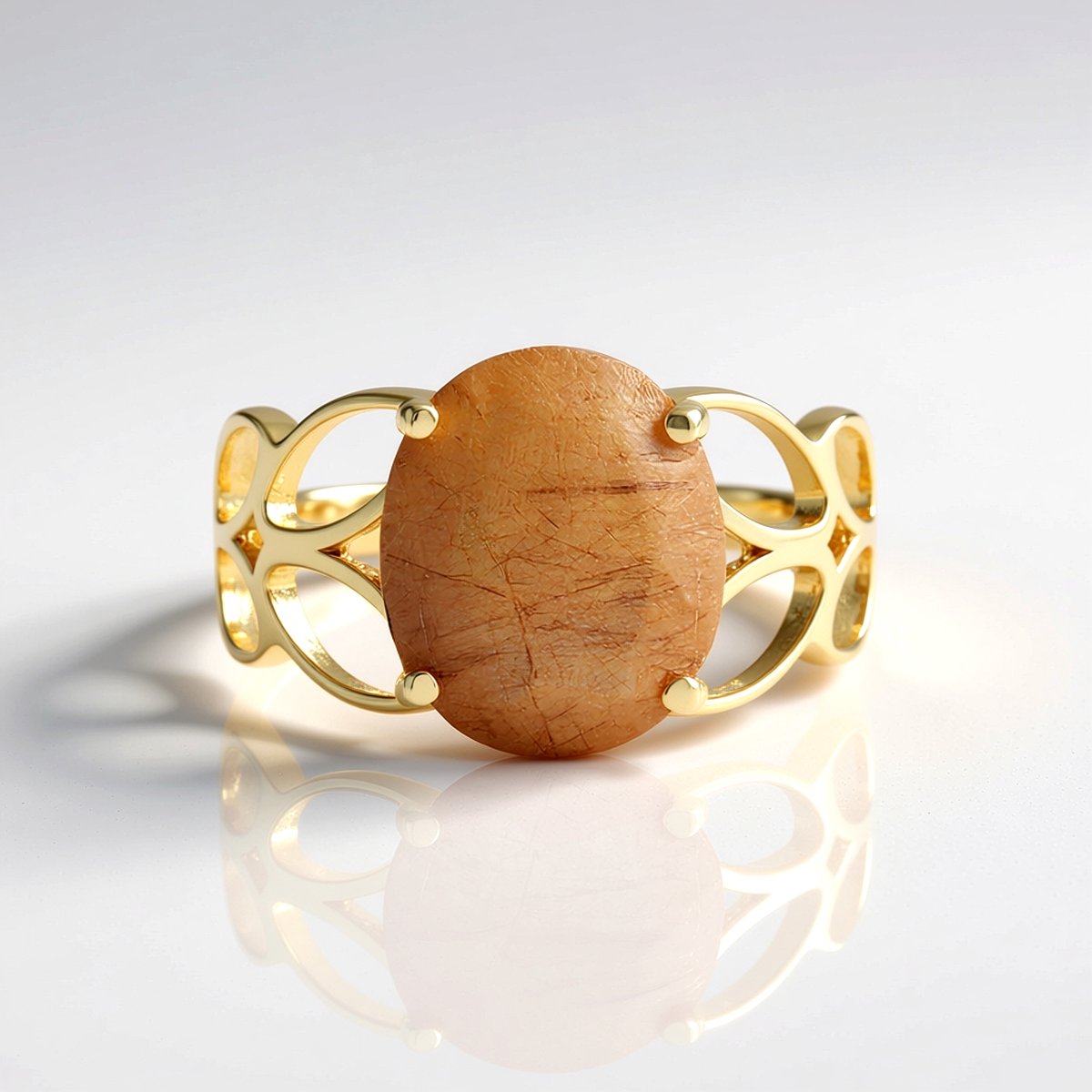 Cavill - Verstelbare Zilveren Ring - 925 Sterling Zilver Verguld - Koperkleurige Rutielkwarts 3,63 ct - Filigrane Ovale Damesring