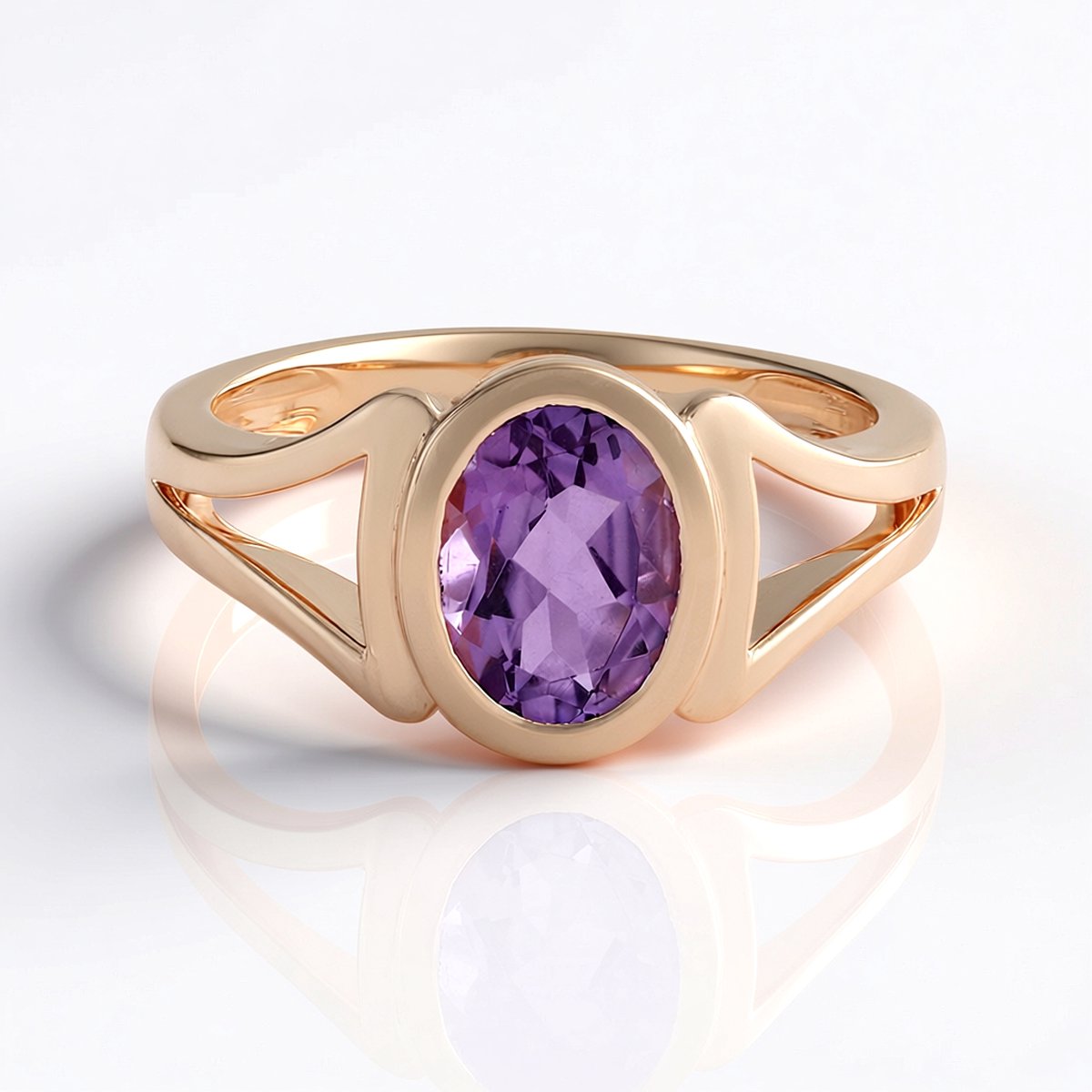 Cavill - Lavendel Amethist Ring - 1,17 ct Ovaal - 925 Sterling Zilver Roségoudverguld - Bezel Zetting - Elegante Zilveren Ring Dames