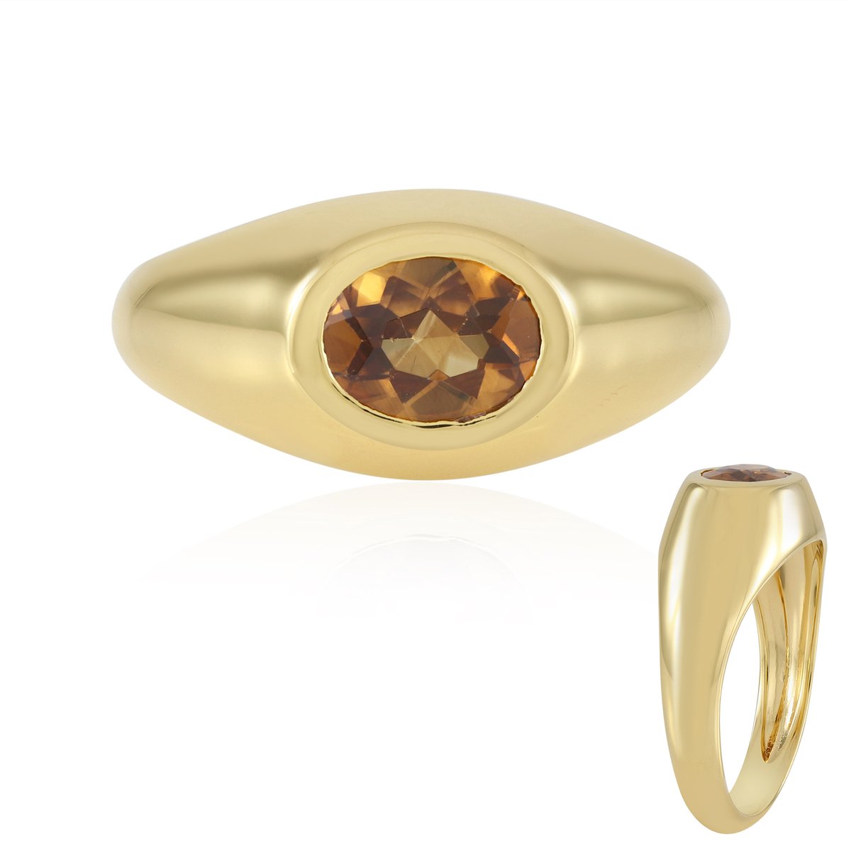 Cavill - Zilveren ring met 1,34 ct kanariegele zirkoon - 925 Sterling Zilver verguld - Ovale briljantslijpsel - Elegante damesring met bezel zetting