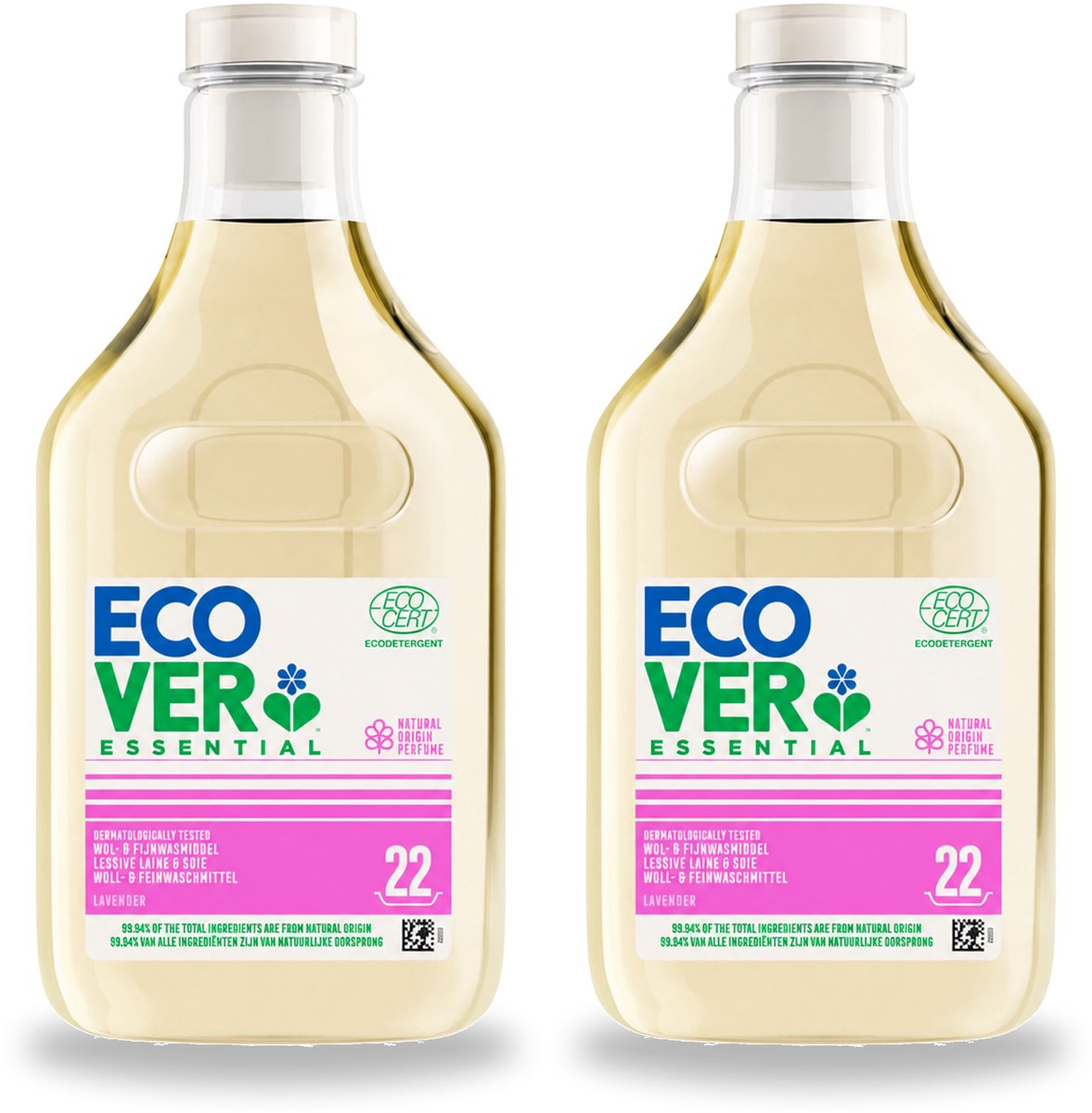 2 x Ecover - Vloeibaar wasmiddel Essential - Wol & Fijnwas - 1 liter - 22 wasbeurten - Voordeelverpakking - 2 stuks