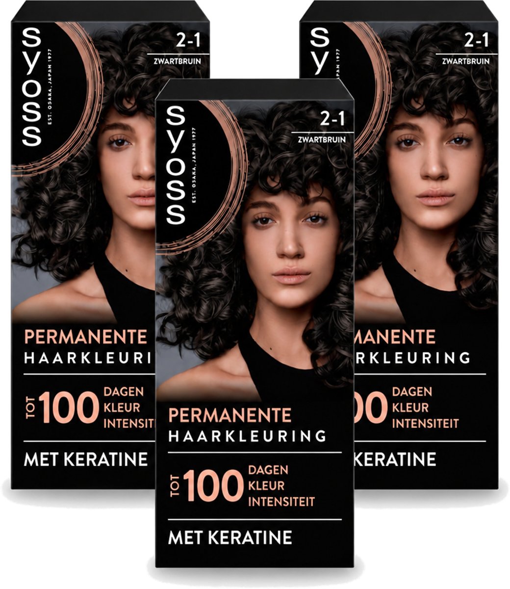 3 x SYOSS - Coloration 2-1 Zwartbruin - Haarverf - Grijsdekking - Vermindert Haarbreuk - Voordeelverpakking - 3 stuks