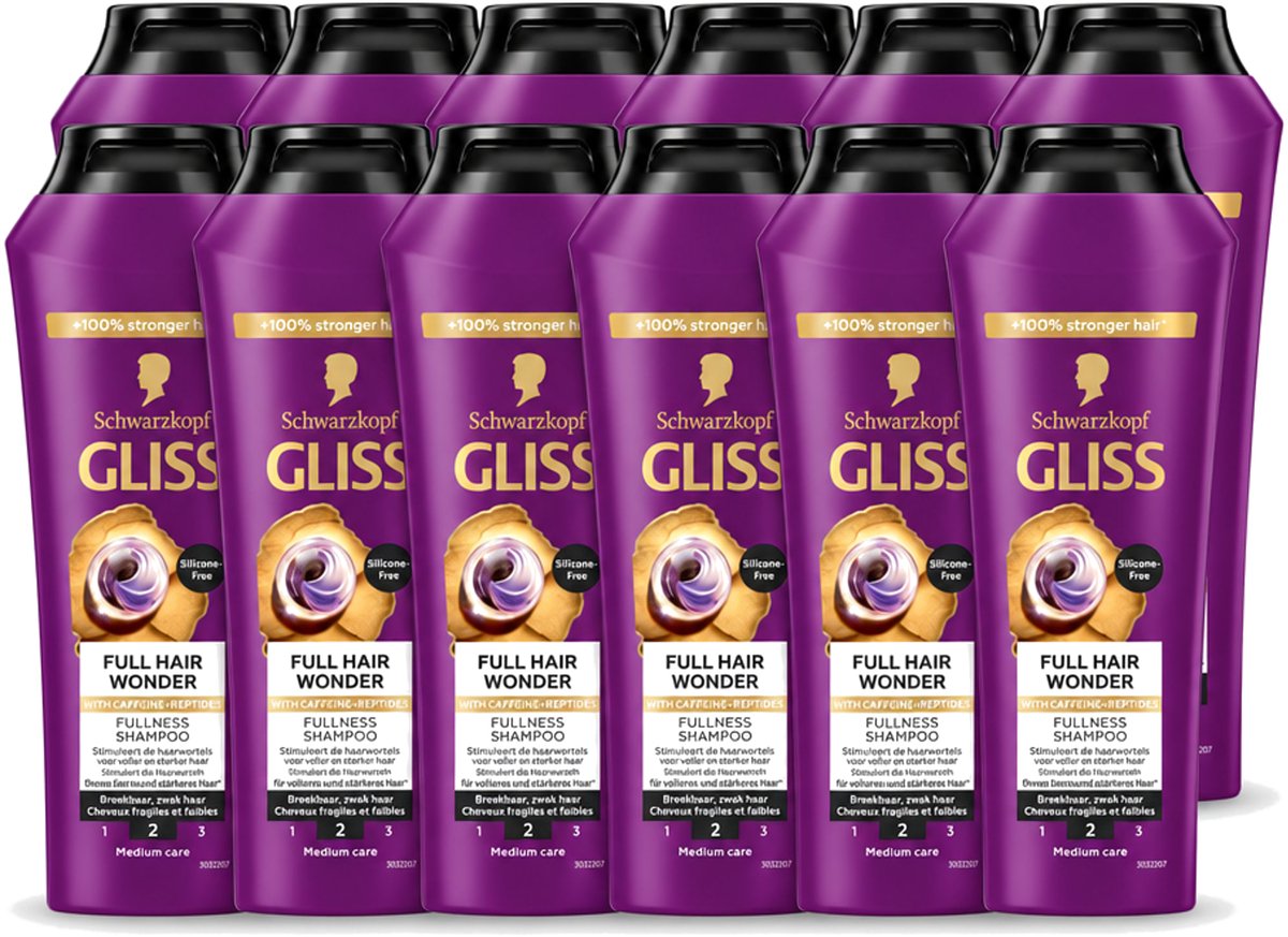 12 x Gliss Shampoo Full Hair Wonder - 250 ml - Voordeelverpakking - 12 stuks