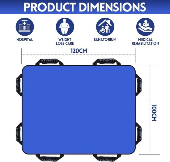 Patient Transfer Board 120 x 100 cm met 8 Handvatten en Handtas - Herbruikbare, Antislip Transfermat voor Zorg en Mobiliteit — afbeelding 5