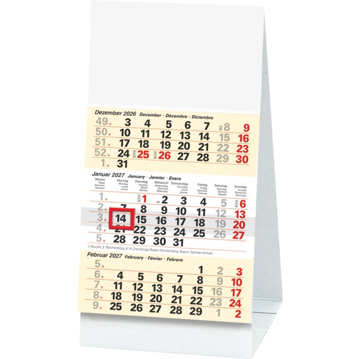 Glocken Bureaukalender 3-maands, zwart/rood, 97 x 190 mm