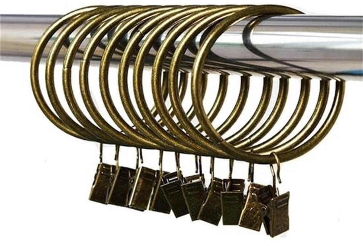 Gordijnringen met clips - Met clips - Voor het ophangen van gordijnen - Verstelbare clips - 25 mm - Bruin
