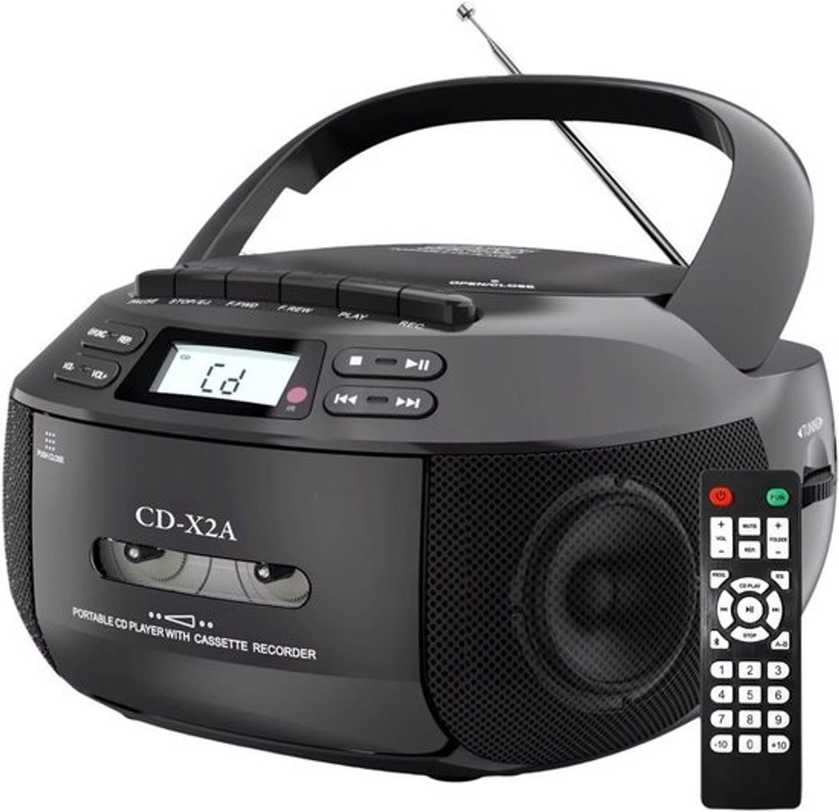 Boombox met cd-speler - Draagbare radio - Muziek luisteren - Dubbele speakers - 21 cm breed - Zwart